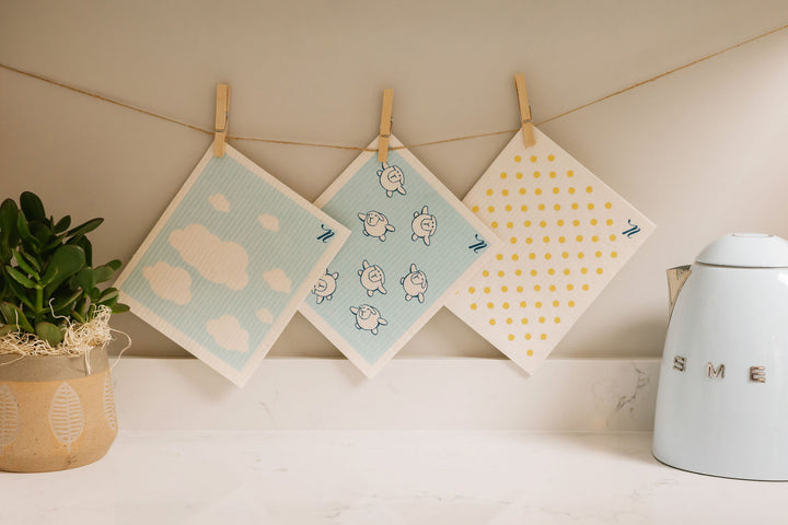 Nellie's Swedish Dishcloths in kitchen. 