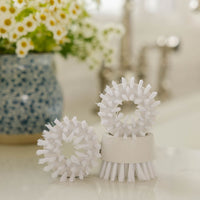 Dish Stick Replacement Heads on kitchen counter with flowers in the background