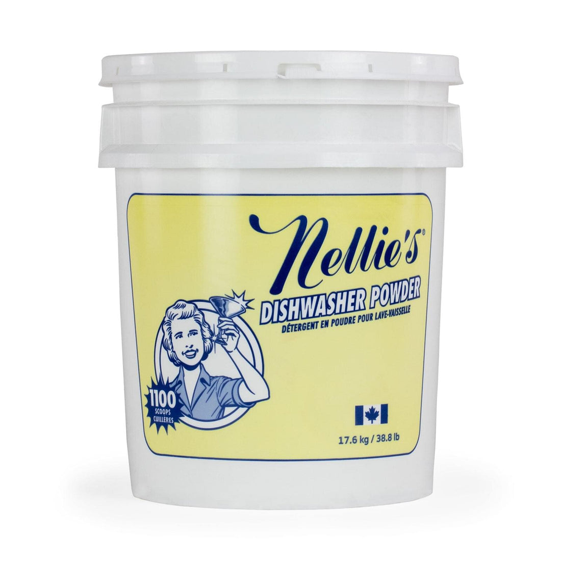 Nellie's Dishwasher Powder 1,100 scoops in a resealable bulk bucket