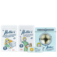 Nellie's Laundry Starter Bundle with Laundry Soda 100 loads, Oxygen Brightener 100 scoops, Lamby Wool Dryerballs and WOW Stick stain remover in Lemongrass scent