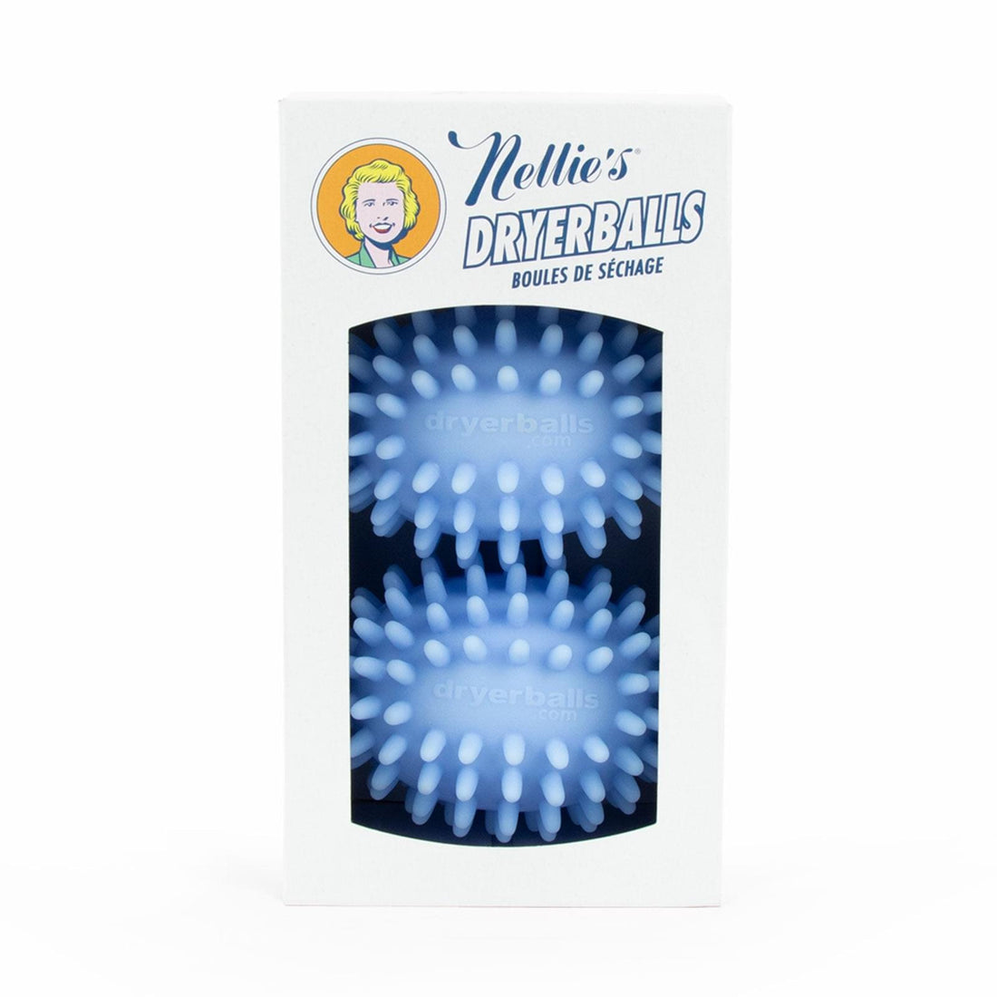 Two blue PVC-free thermal plastic rubber Dryerballs