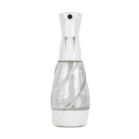 Reusable glass spray bottle with long fine mist in clear glass