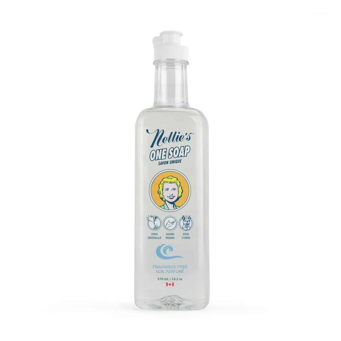 Nellie's One Soap Fragrance-free, in a 570ml squeeze top plastic bottle