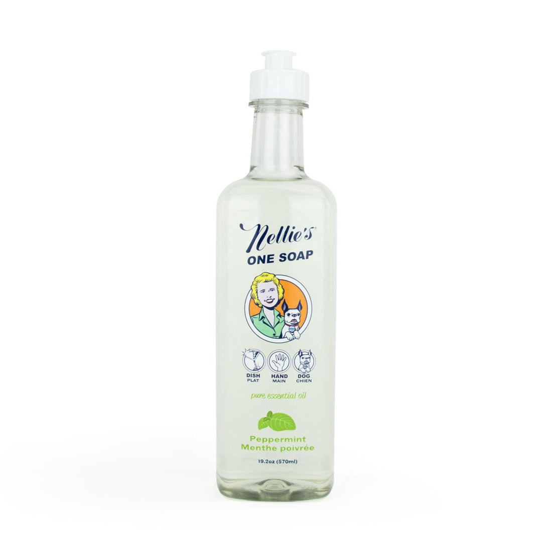Eco-friendly all-in-one soap peppermint scent, in a 570ml squeeze top plastic bottle