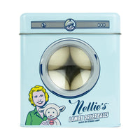 Four wool dryerballs in adorable dryer shaped tin