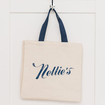 Nellie's cream coloured grocery style tote with Nellie's logo